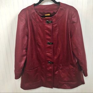 Ruby Rd Maroon Crocodile Print Faux Suede Jacket